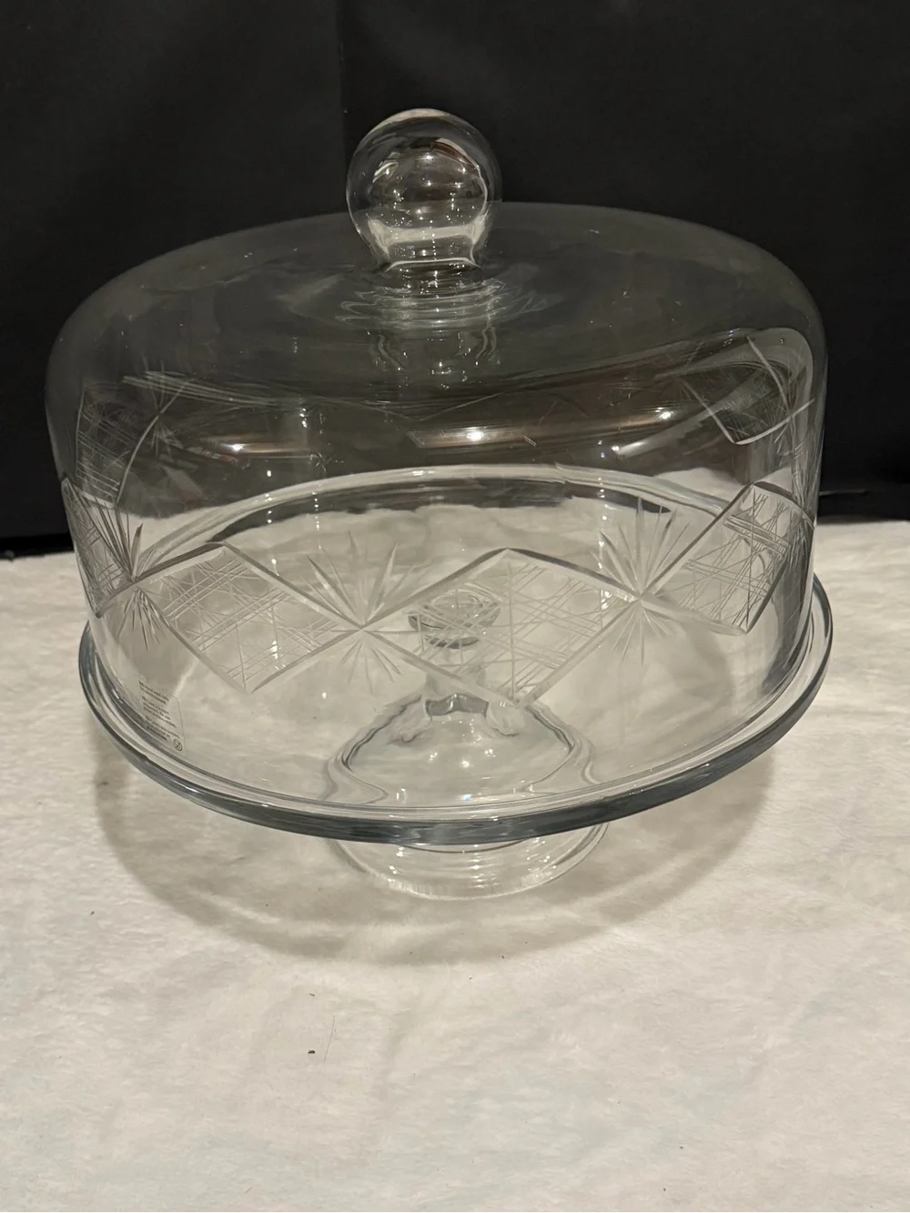 Pottery Barn Clear Etched Glass Cake Stand with Dome